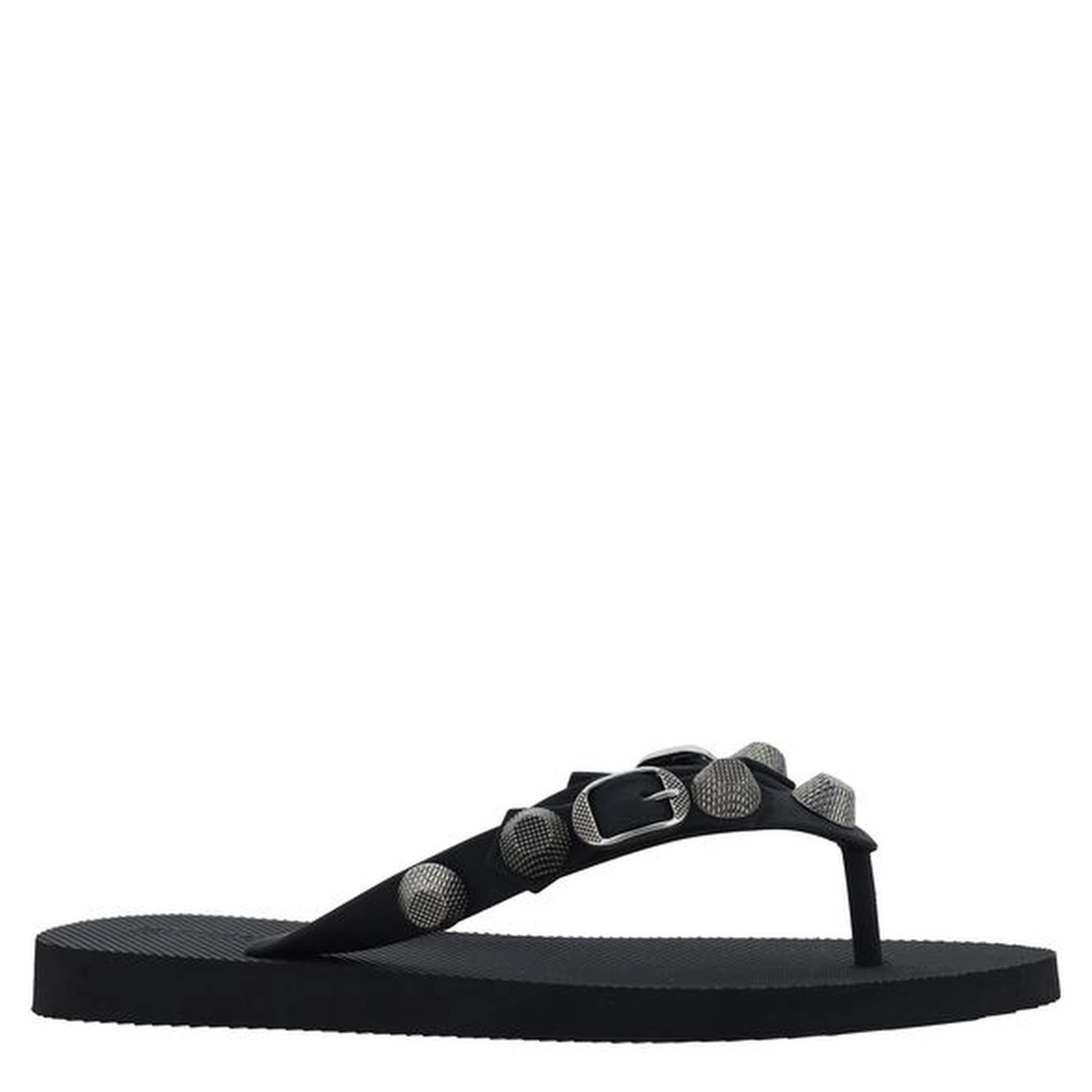 Black Polyurethane Flip-Flop Sandals