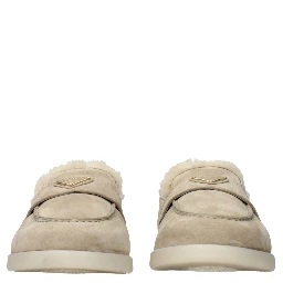 Beige Leather Slip-On Loafers