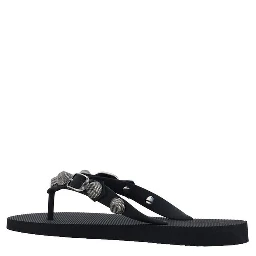 Black Polyurethane Flip-Flop Sandals