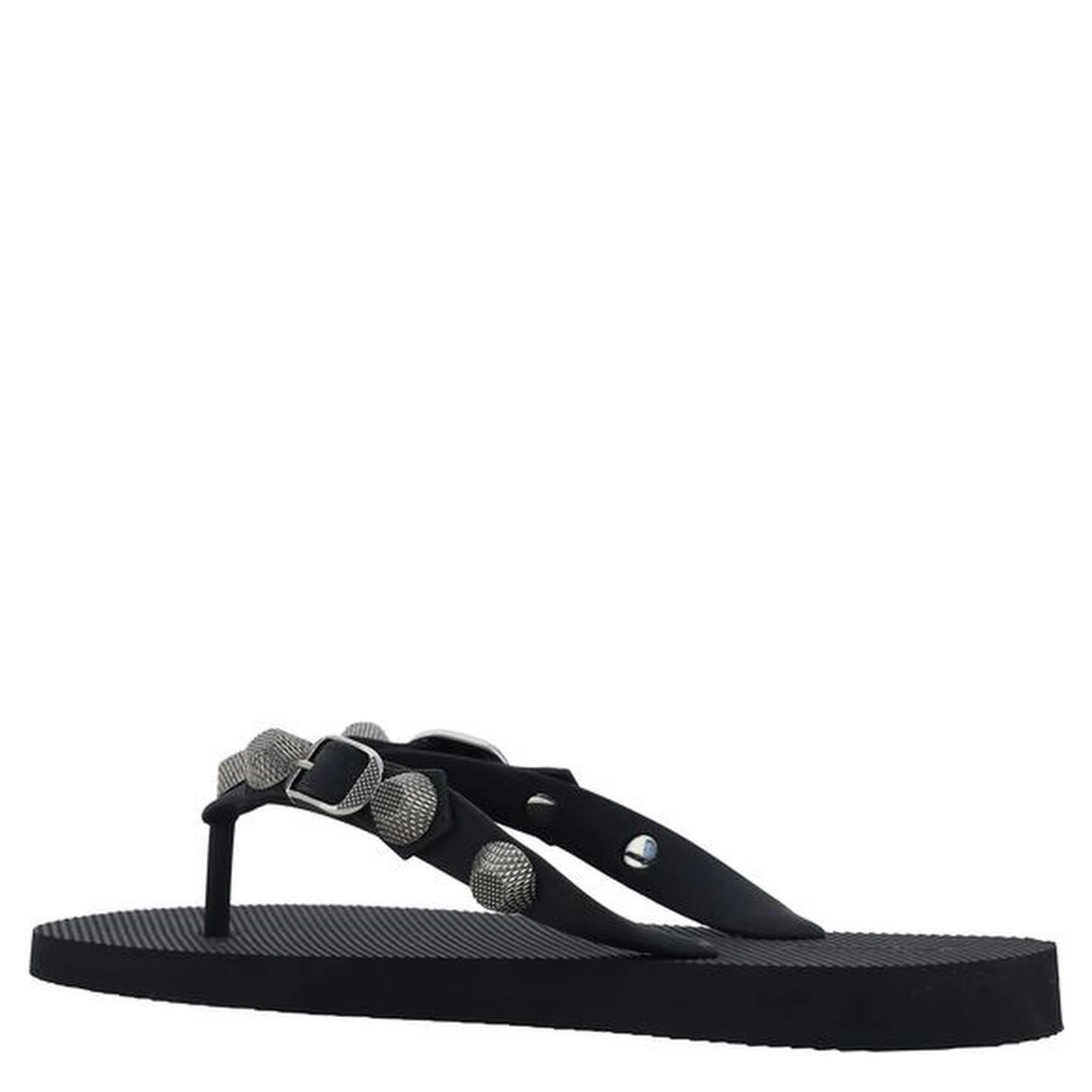Black Polyurethane Flip-Flop Sandals