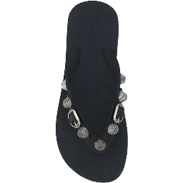 Black Polyurethane Flip-Flop Sandals