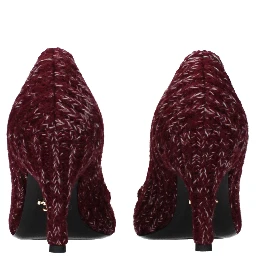 Red Fabric Mid Heel Pumps