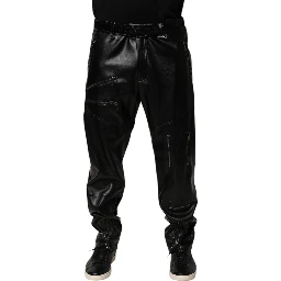 Black PU Leather Zipper Men Trouser Pants