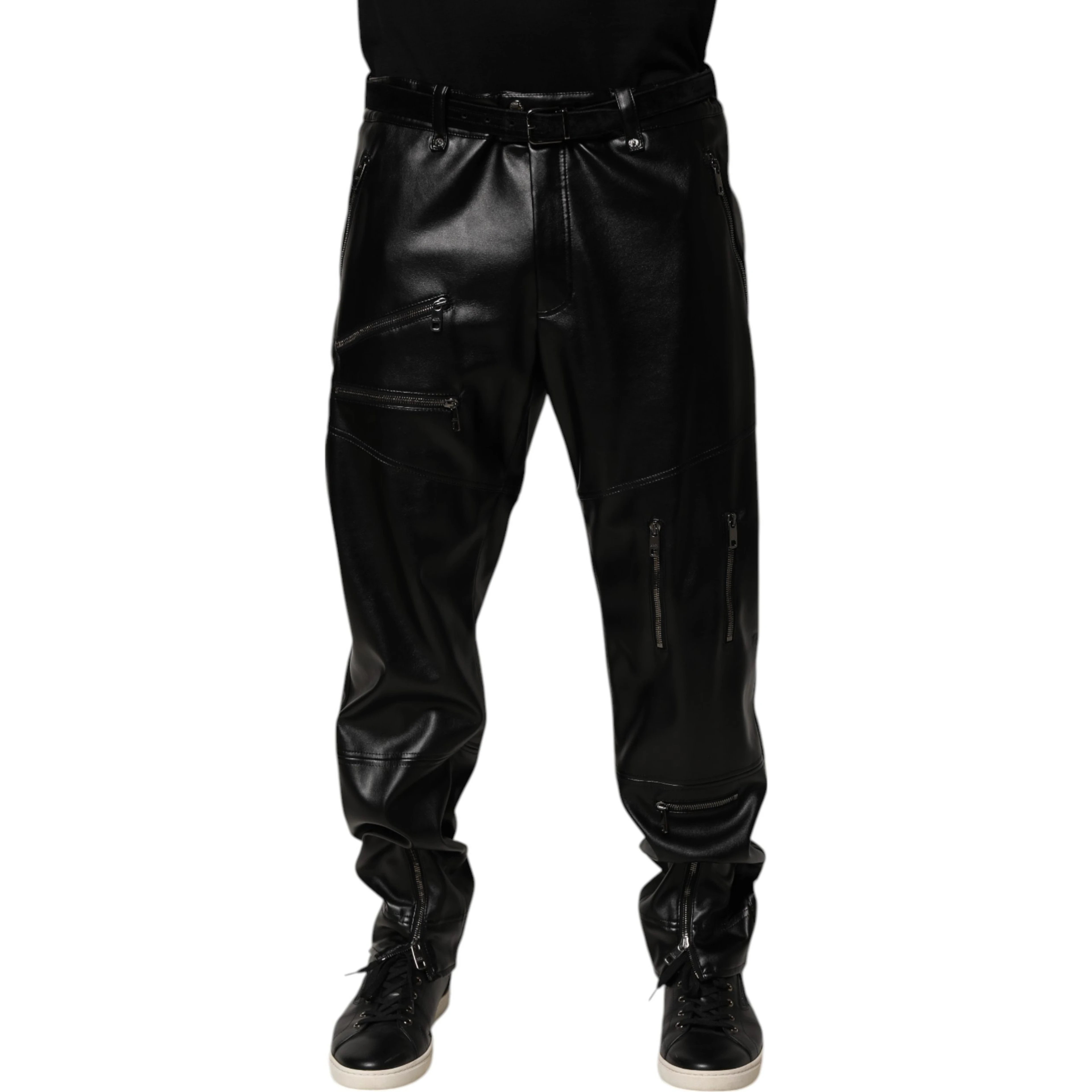 Black PU Leather Zipper Men Trouser Pants