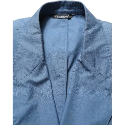 Blue Cotton Double Breasted Men Coat Blazer
