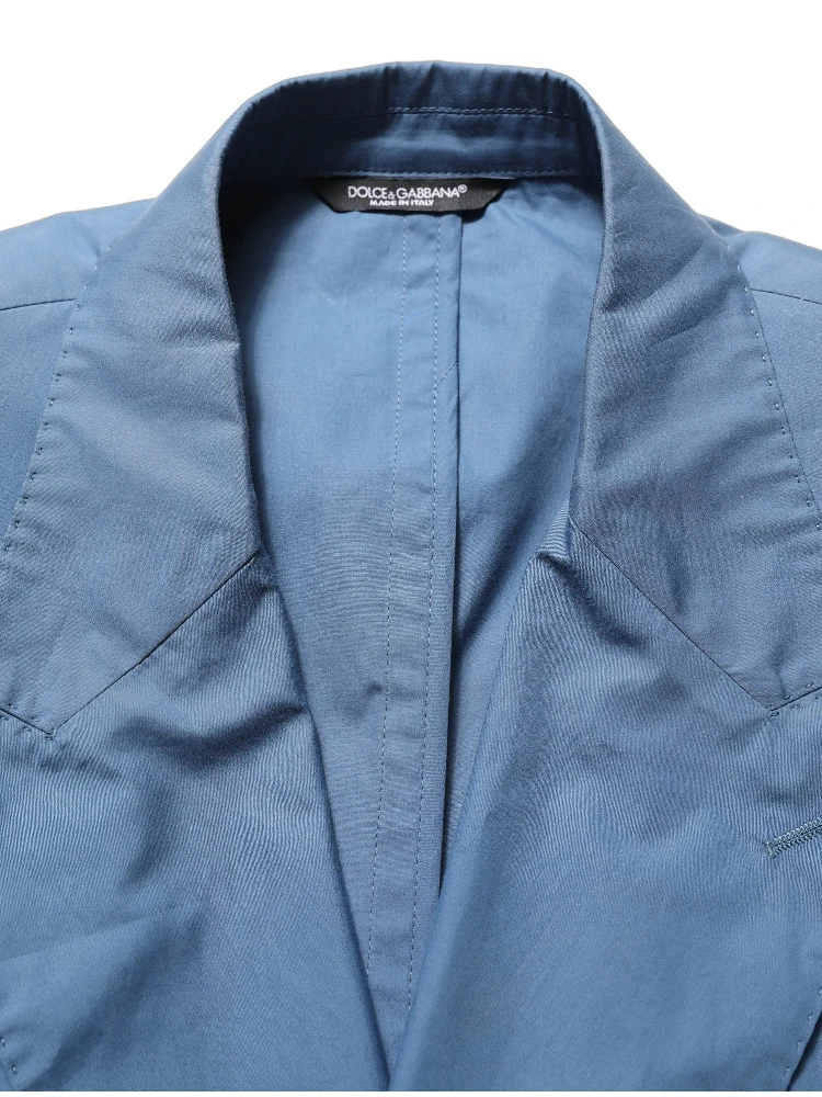 Blue Cotton Double Breasted Men Coat Blazer