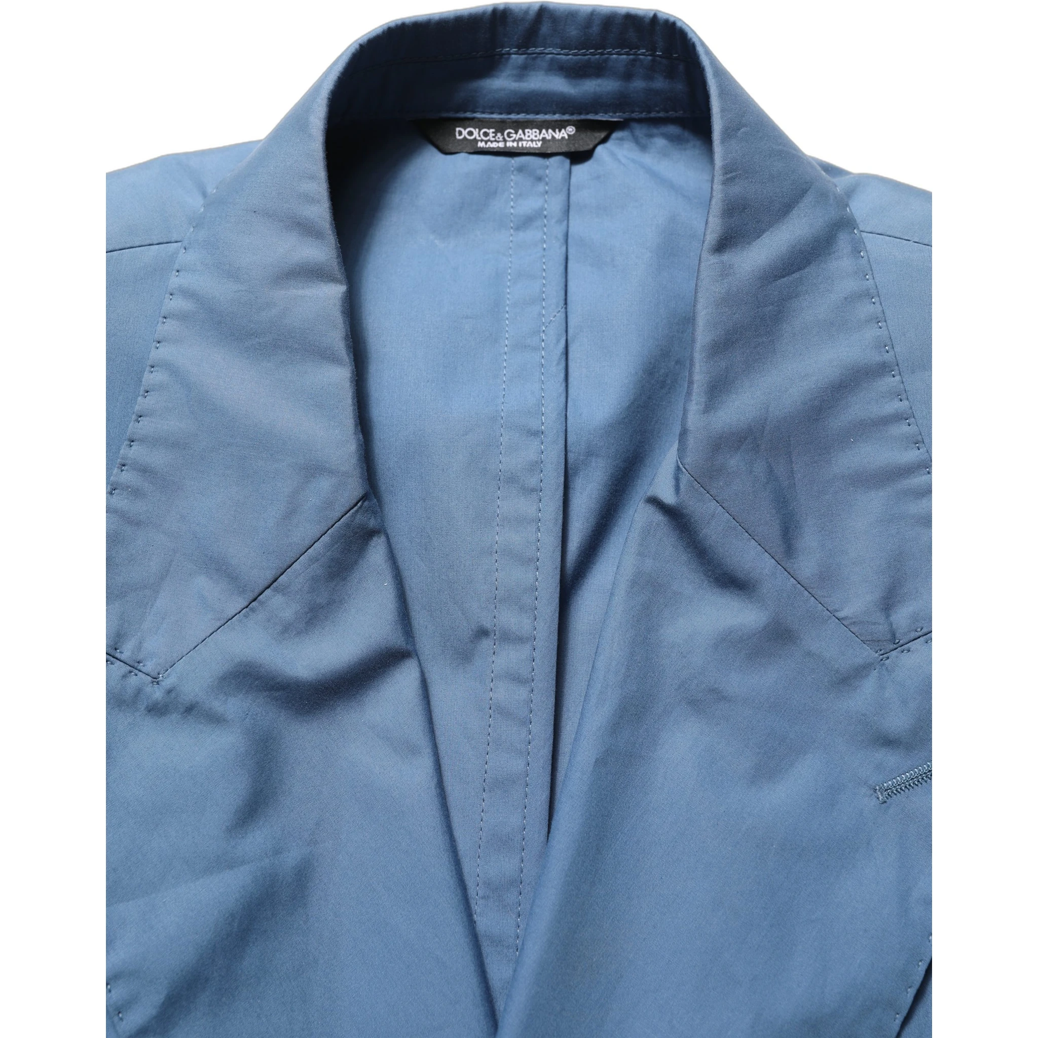 Blue Cotton Double Breasted Men Coat Blazer