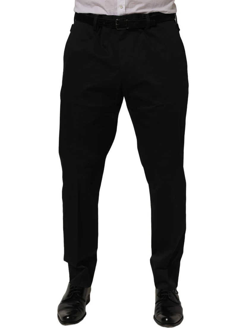 Black Cotton Tapered Leg Dress Trouser Pants