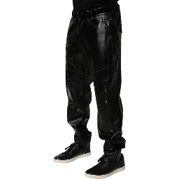 Black PU Leather Zipper Men Trouser Pants
