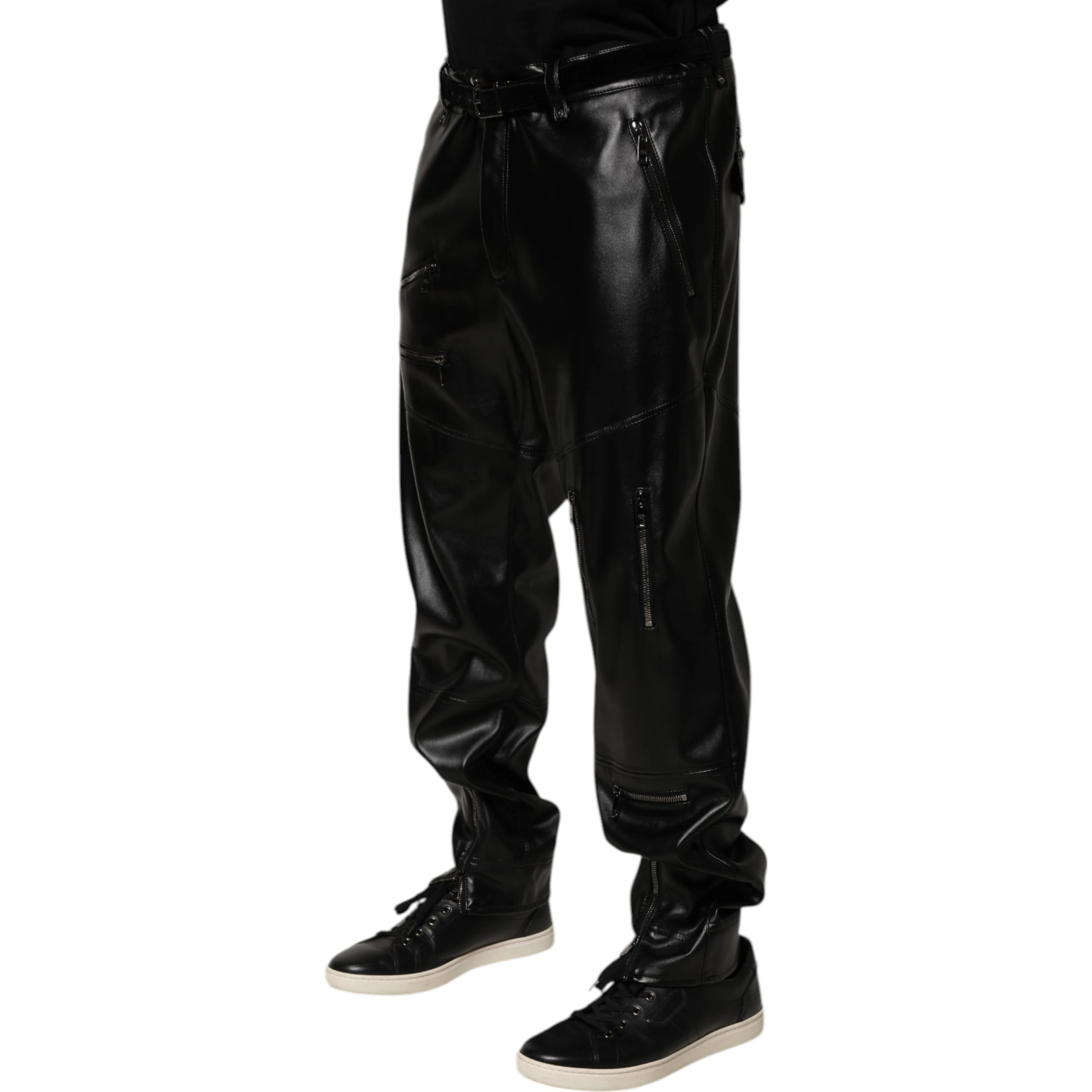 Black PU Leather Zipper Men Trouser Pants