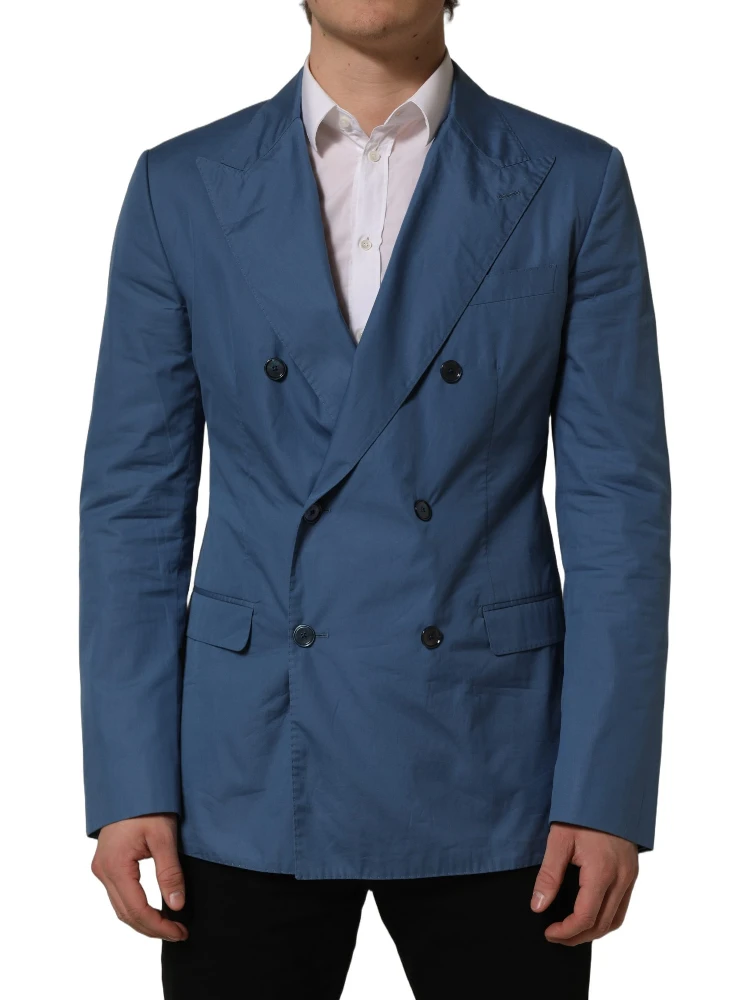 Blue Cotton Double Breasted Men Coat Blazer alternative