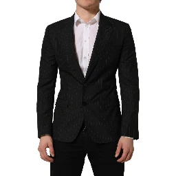 Black Stripes Wool Single Breasted Blazer