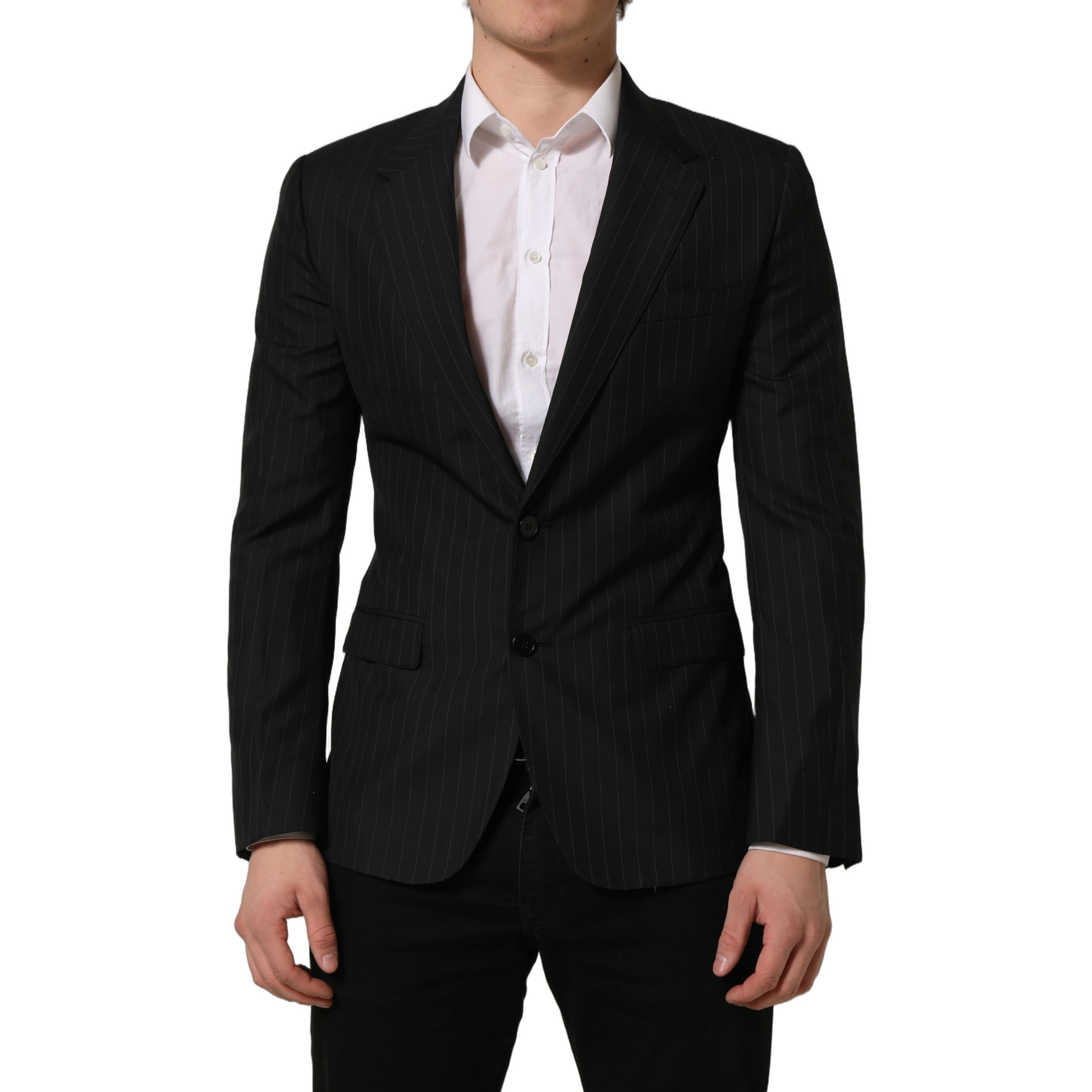 Black Stripes Wool Single Breasted Blazer