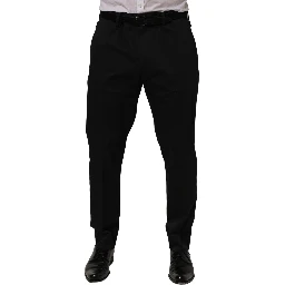 Black Cotton Tapered Leg Dress Trouser Pants