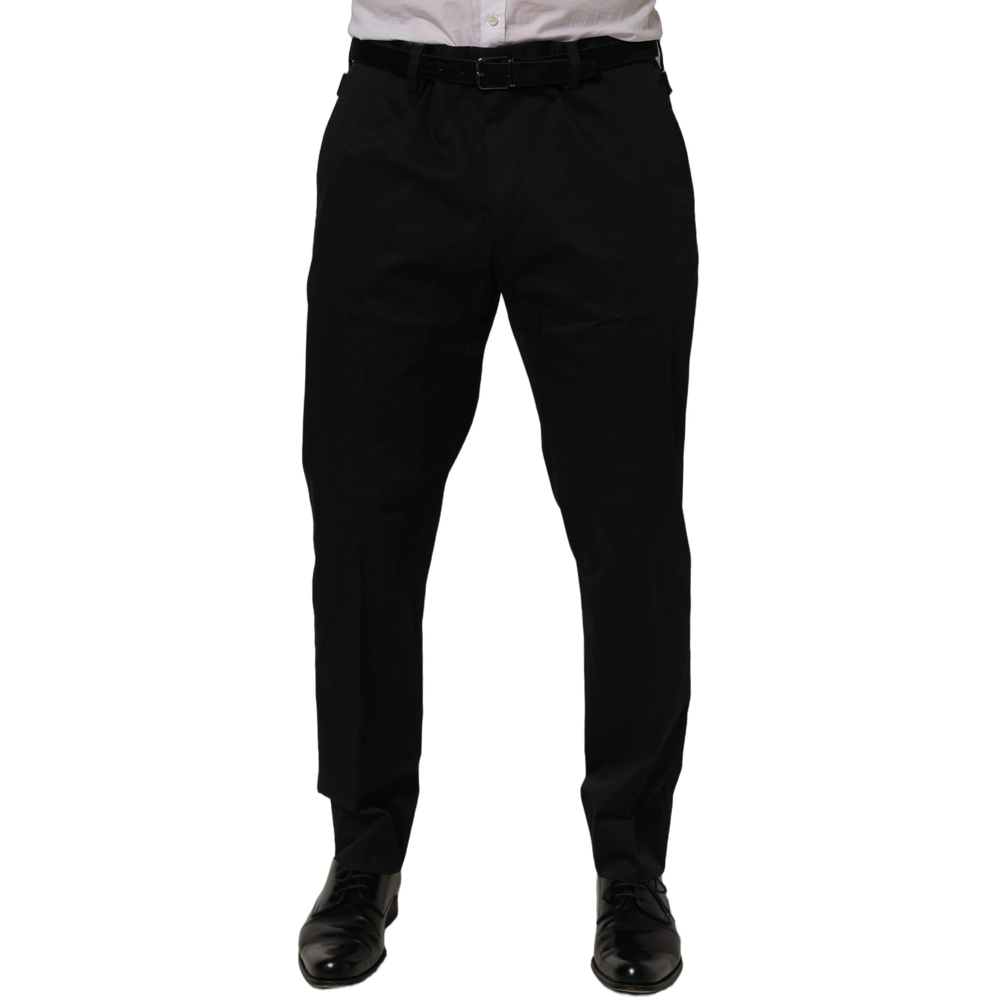 Black Cotton Tapered Leg Dress Trouser Pants