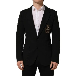 Black Logo Crest SingleBreasted Coat Blazer