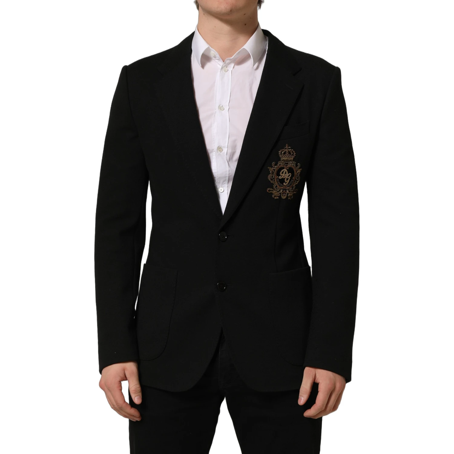 Black Logo Crest SingleBreasted Coat Blazer