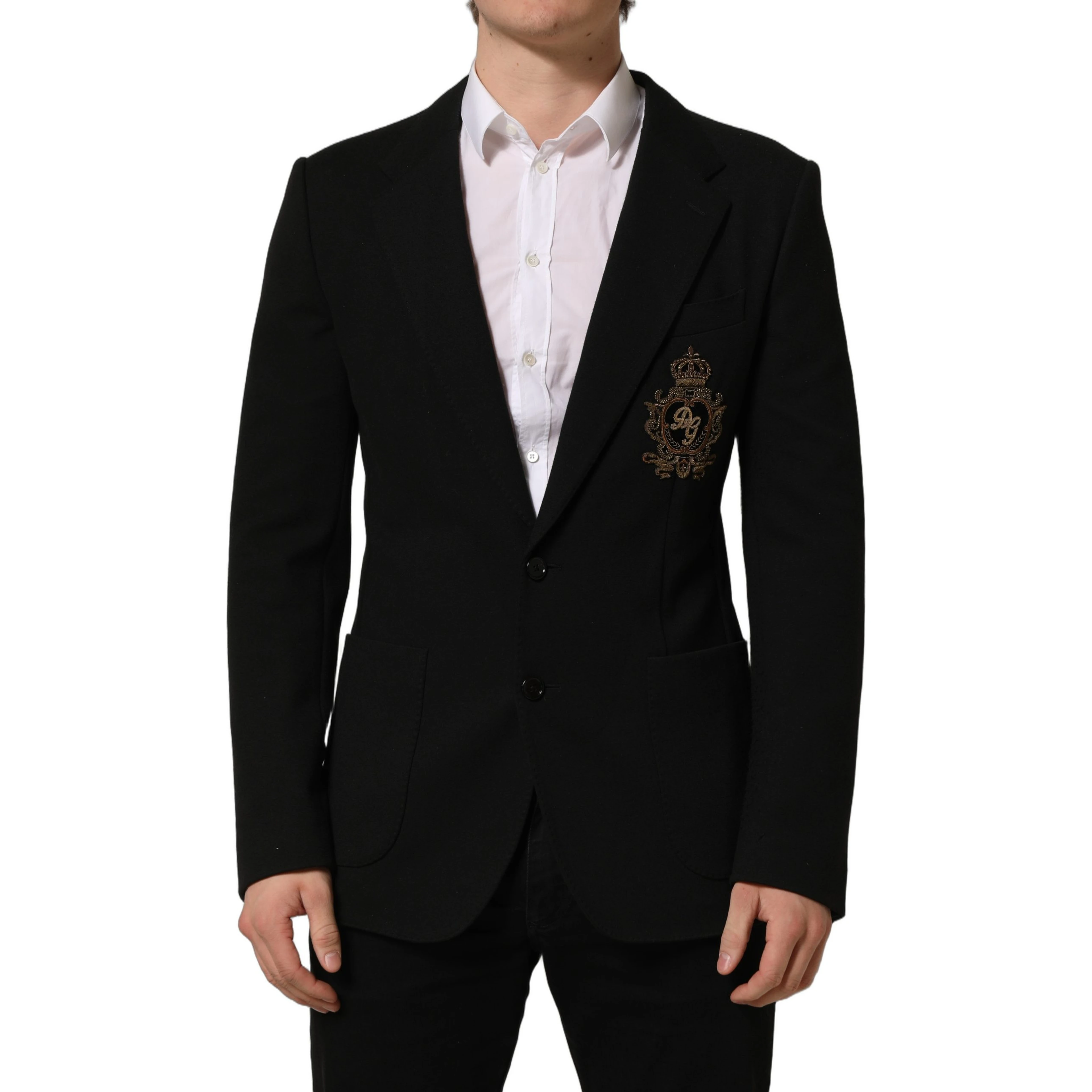 Black Logo Crest SingleBreasted Coat Blazer