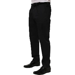Black Cotton Tapered Leg Dress Trouser Pants