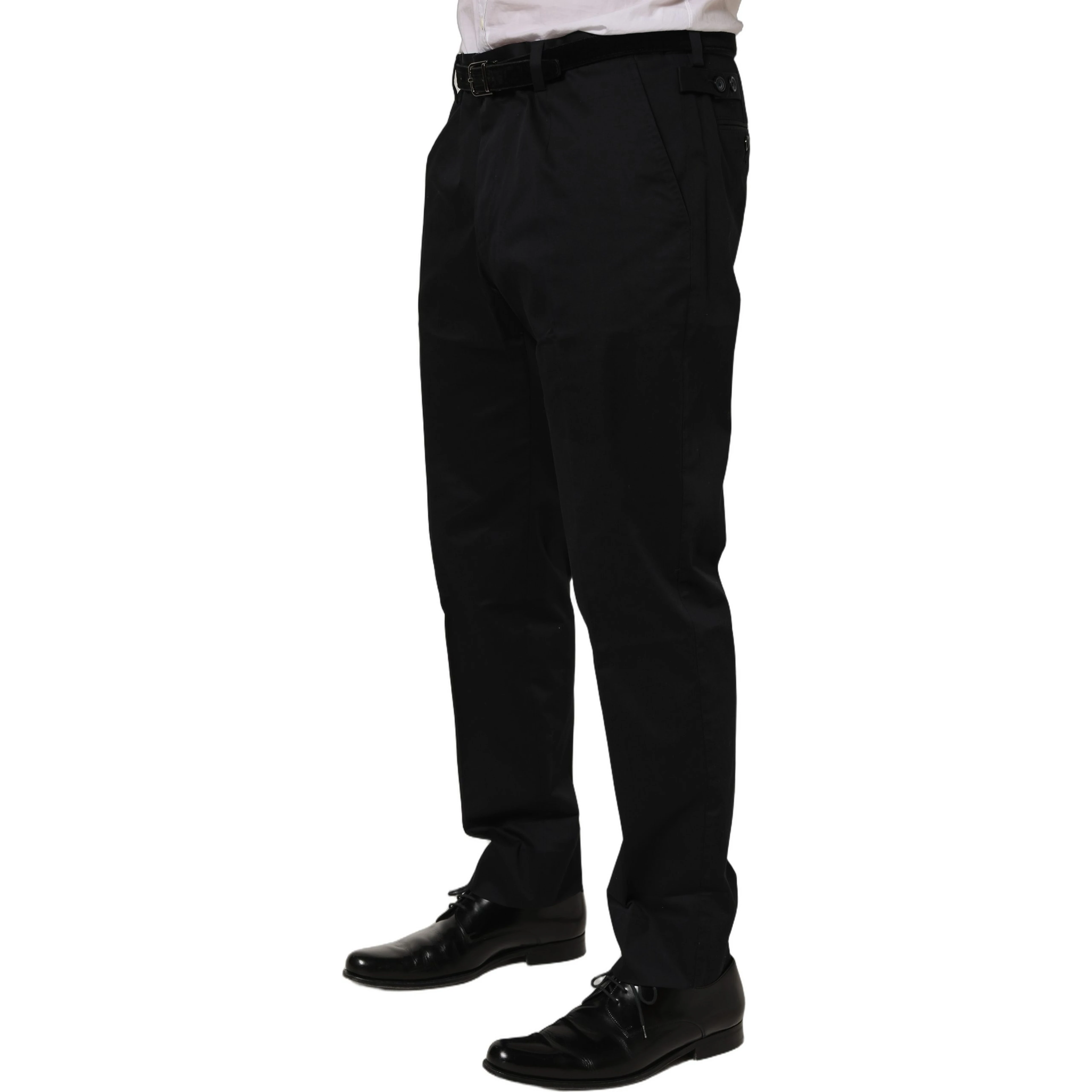 Black Cotton Tapered Leg Dress Trouser Pants