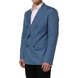 Blue Cotton Double Breasted Men Coat Blazer