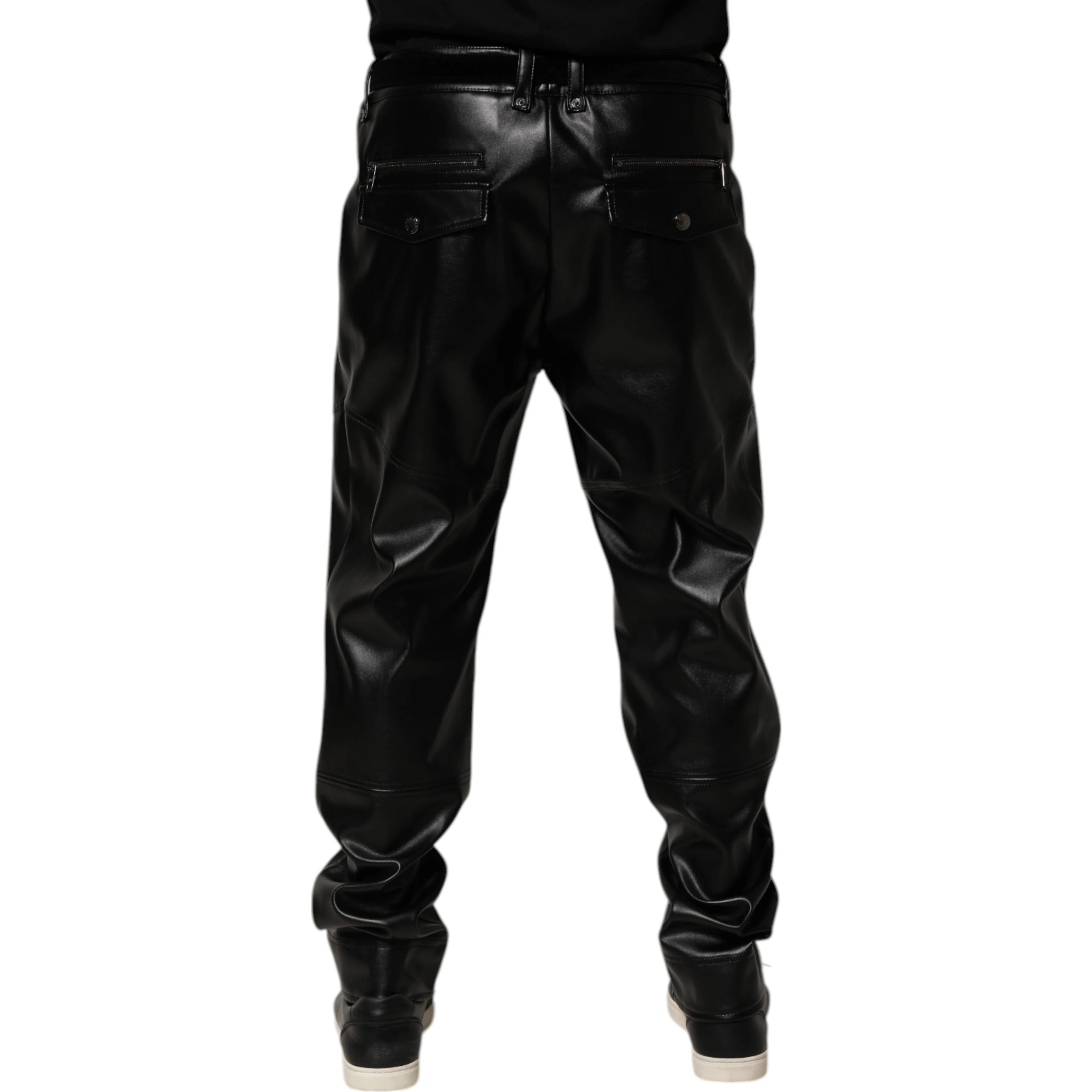 Black PU Leather Zipper Men Trouser Pants