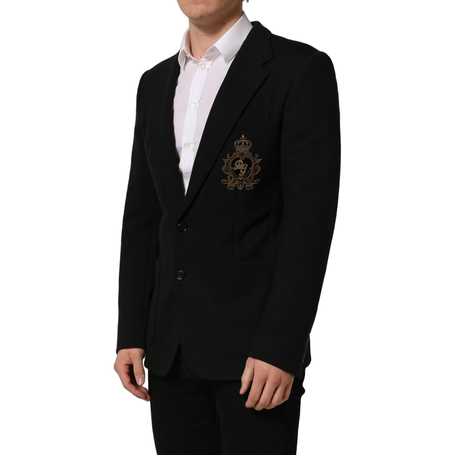 Black Logo Crest SingleBreasted Coat Blazer