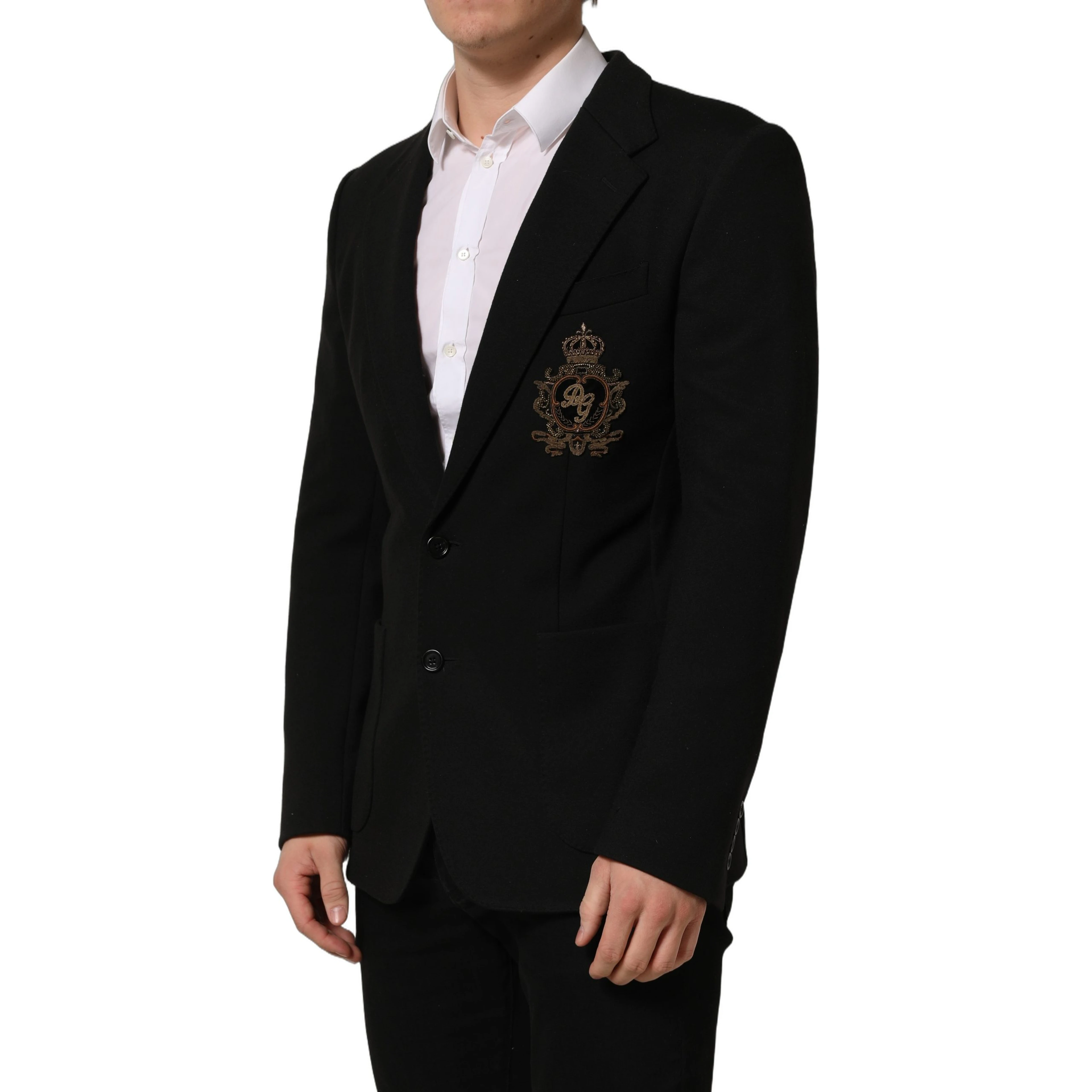 Black Logo Crest SingleBreasted Coat Blazer