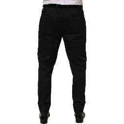 Black Cotton Tapered Leg Dress Trouser Pants