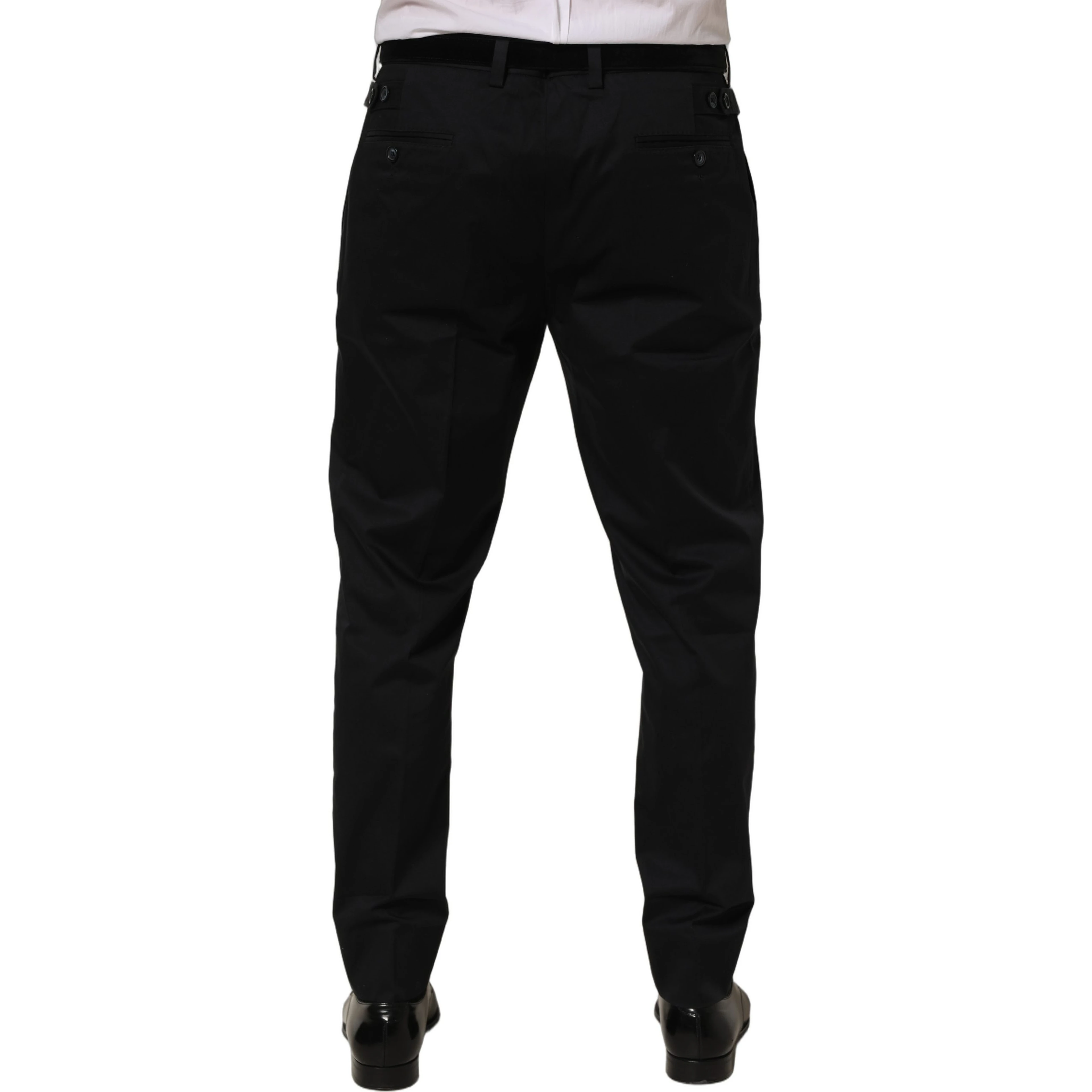 Black Cotton Tapered Leg Dress Trouser Pants