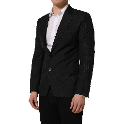 Black Stripes Wool Single Breasted Blazer