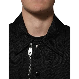 Black Nylon Full Zip Blouson Bomber Jacket