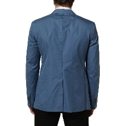 Blue Cotton Double Breasted Men Coat Blazer