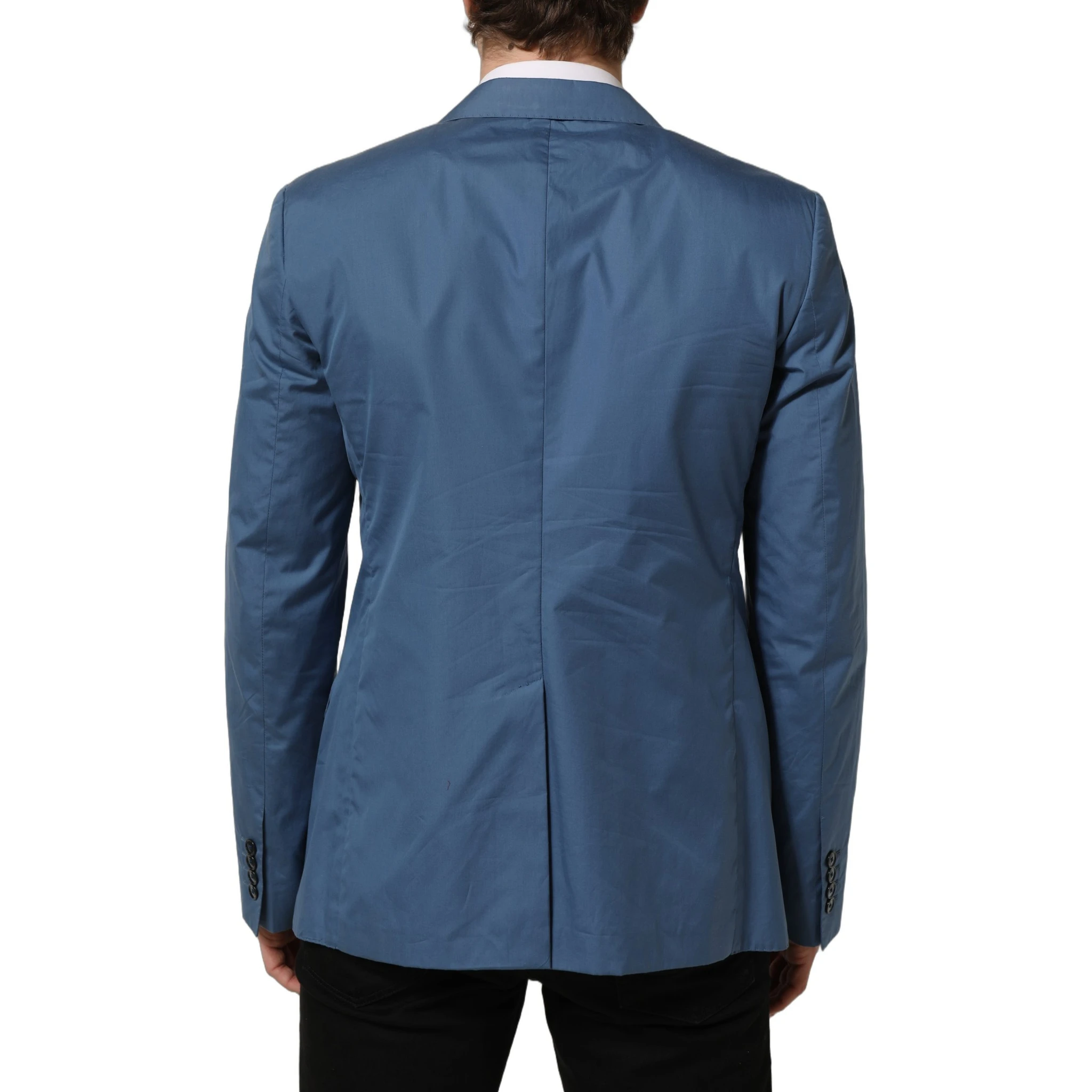 Blue Cotton Double Breasted Men Coat Blazer