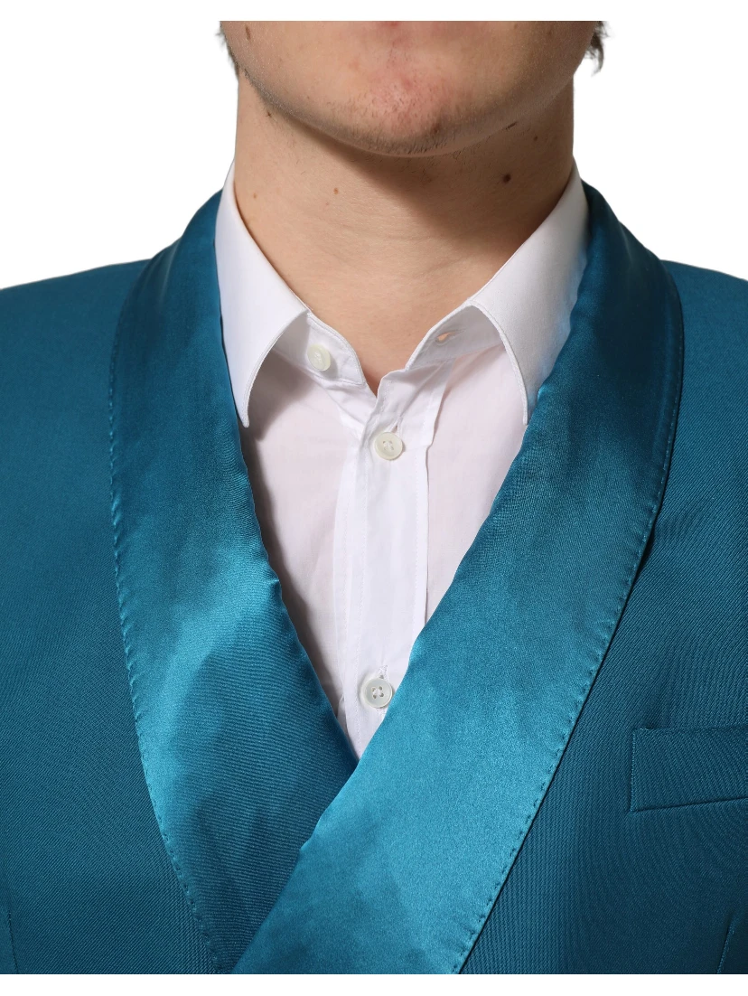 Teal Wool Double Breasted Formal Coat Blazer