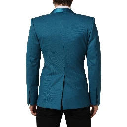 Teal Wool Double Breasted Formal Coat Blazer