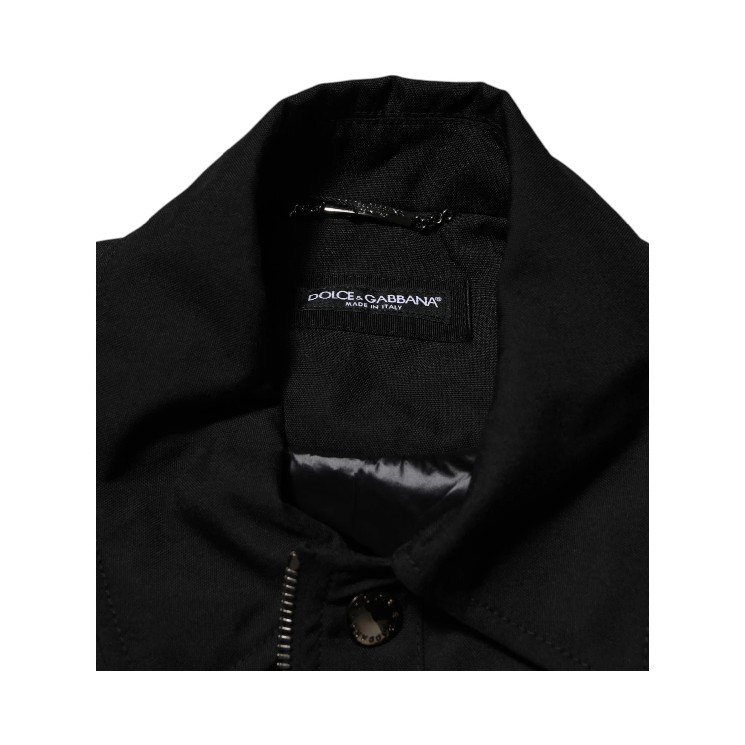 Black Nylon Full Zip Blouson Bomber Jacket