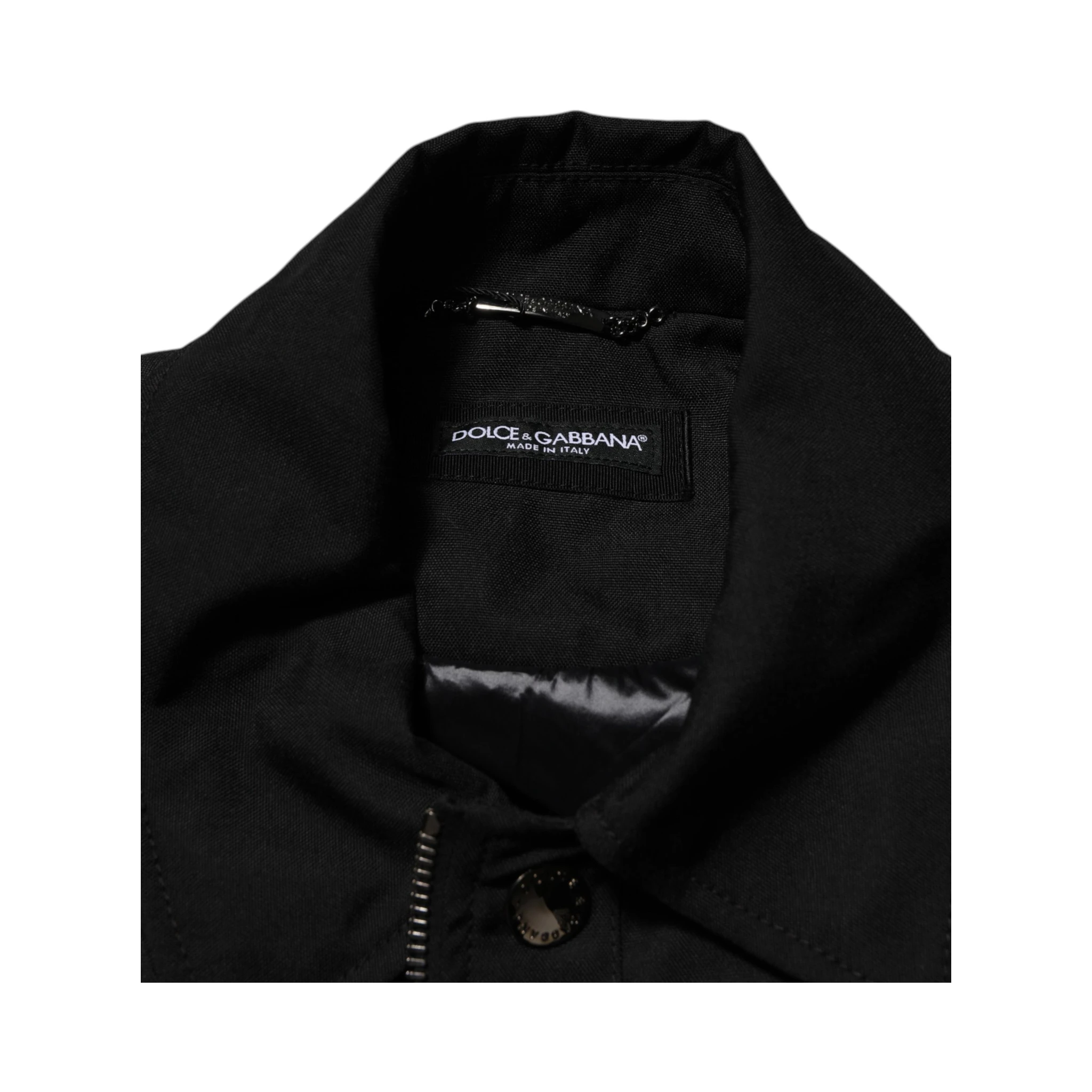 Black Nylon Full Zip Blouson Bomber Jacket