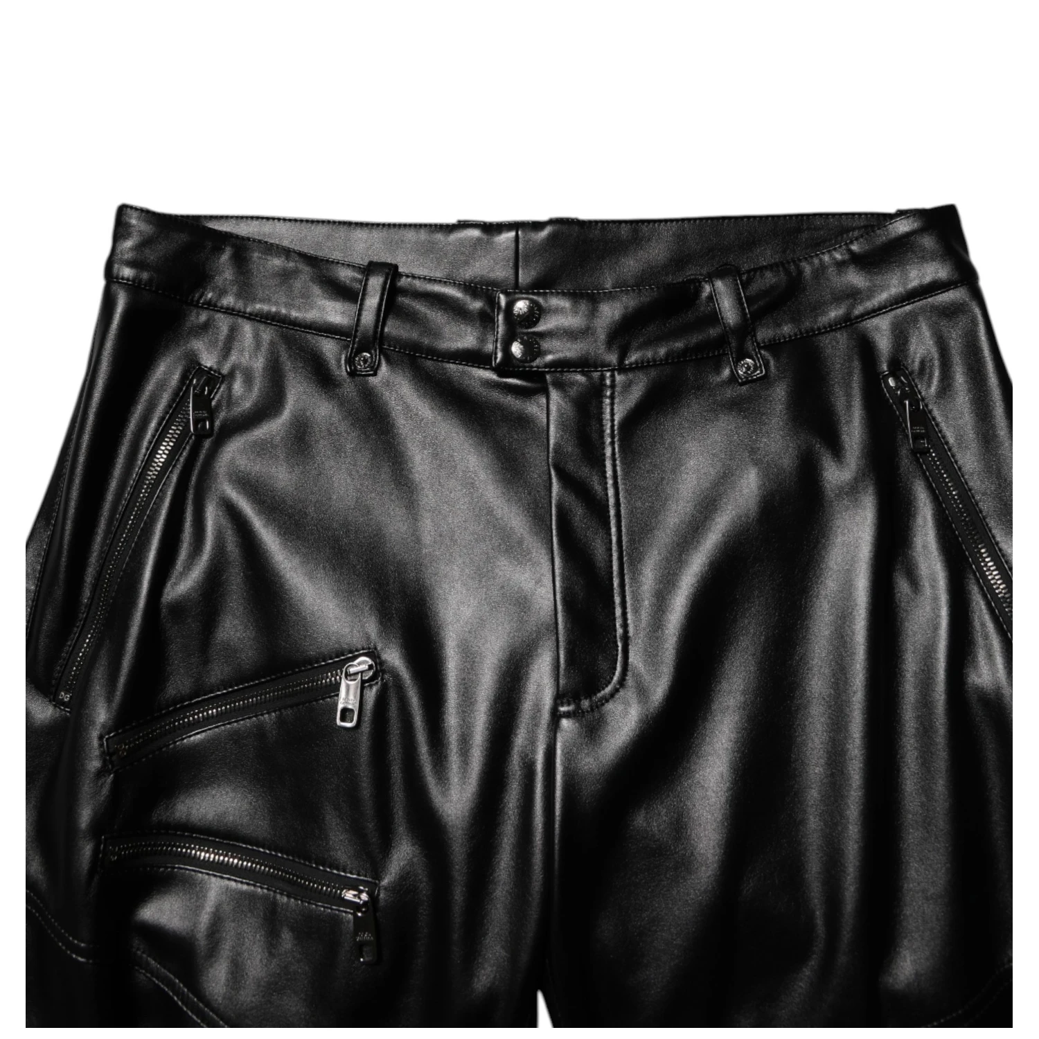 Black PU Leather Zipper Men Trouser Pants