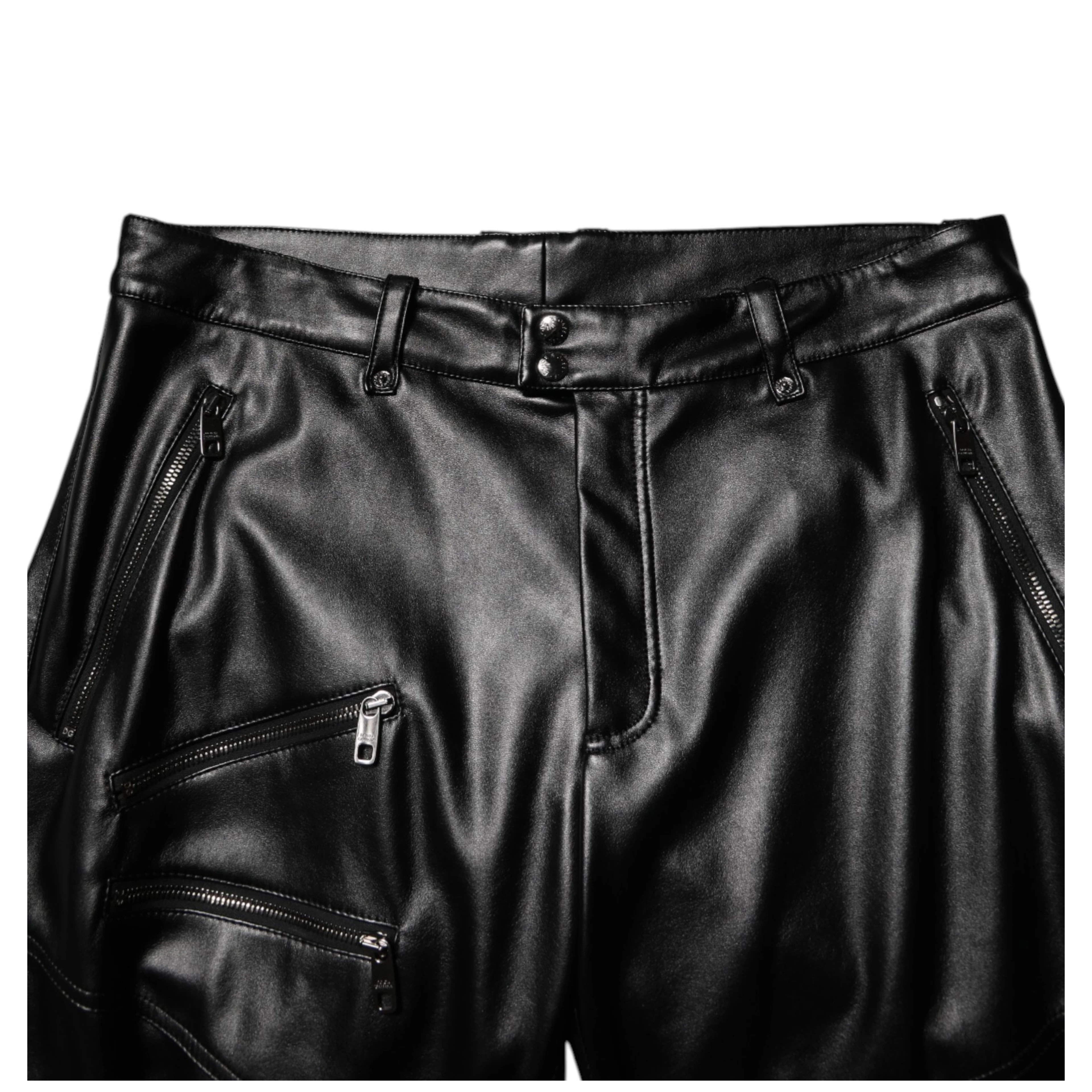 Black PU Leather Zipper Men Trouser Pants