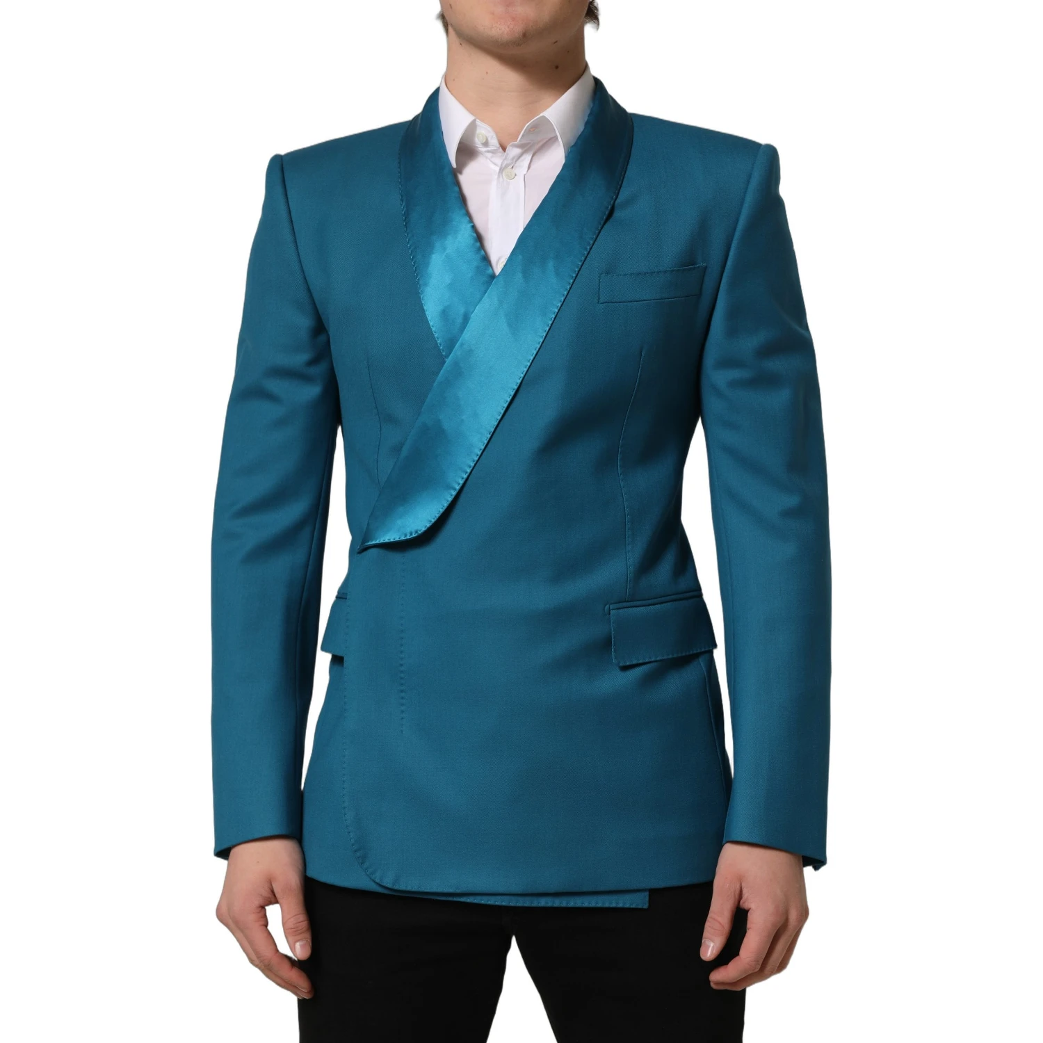 Teal Wool Double Breasted Formal Coat Blazer