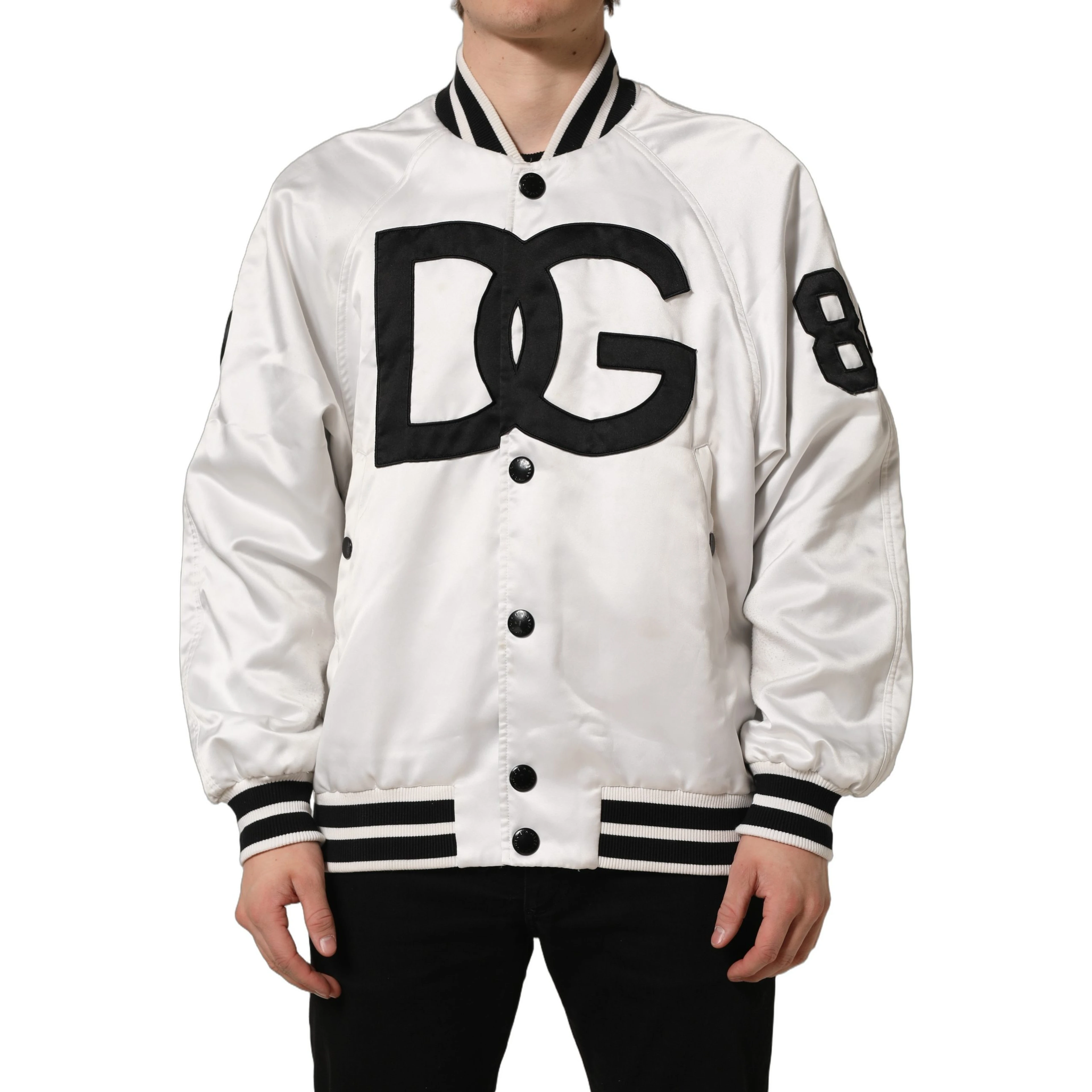 White DG Logo Polyester JerseyBomber Jacket