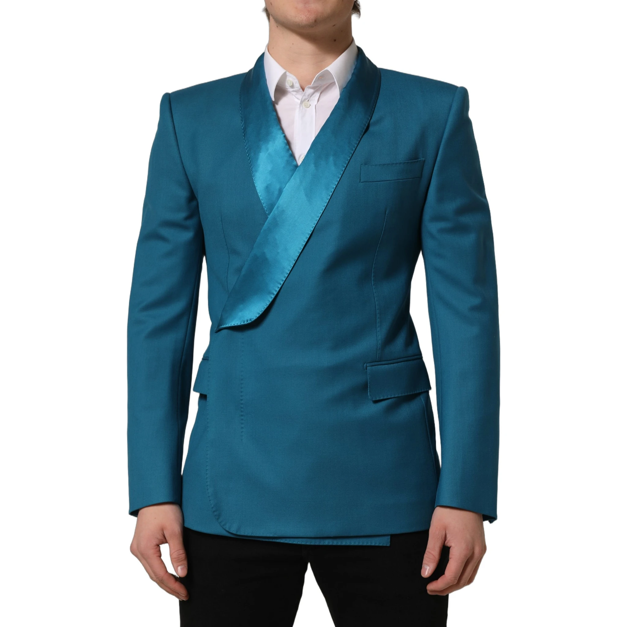 Teal Wool Double Breasted Formal Coat Blazer