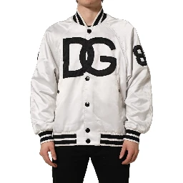 White DG Logo Polyester JerseyBomber Jacket
