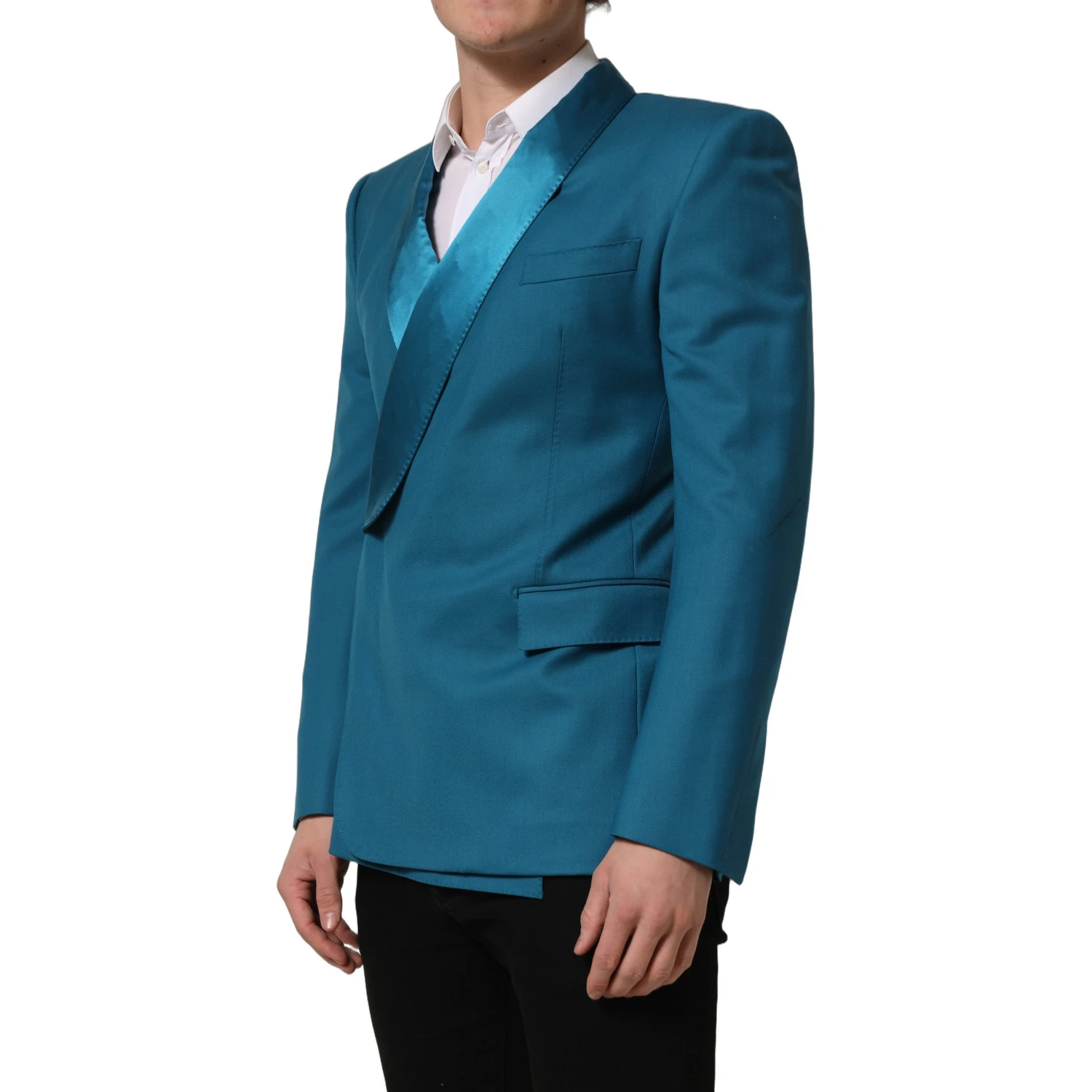 Teal Wool Double Breasted Formal Coat Blazer