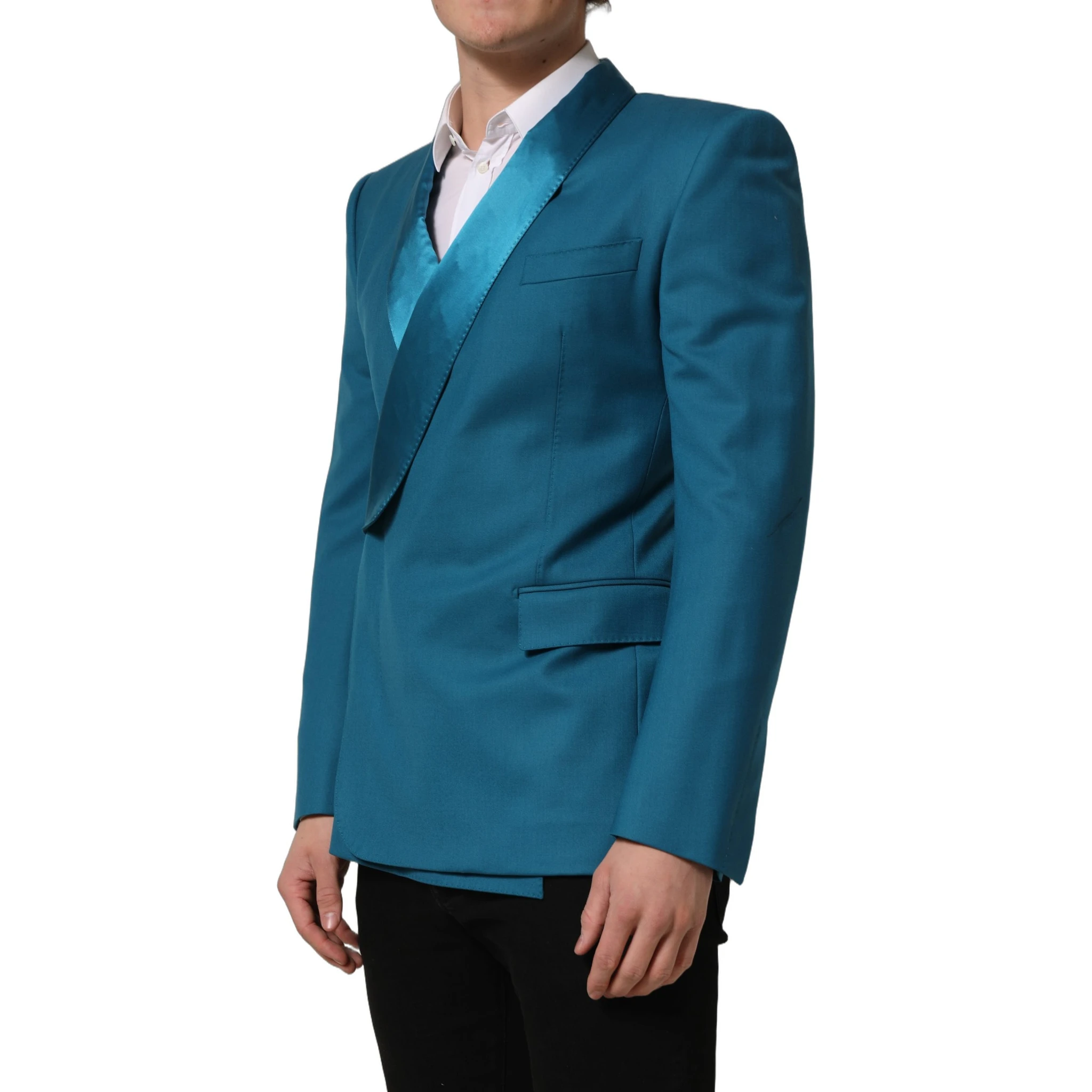 Teal Wool Double Breasted Formal Coat Blazer