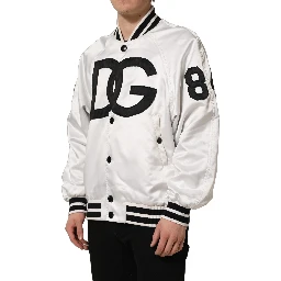 White DG Logo Polyester JerseyBomber Jacket
