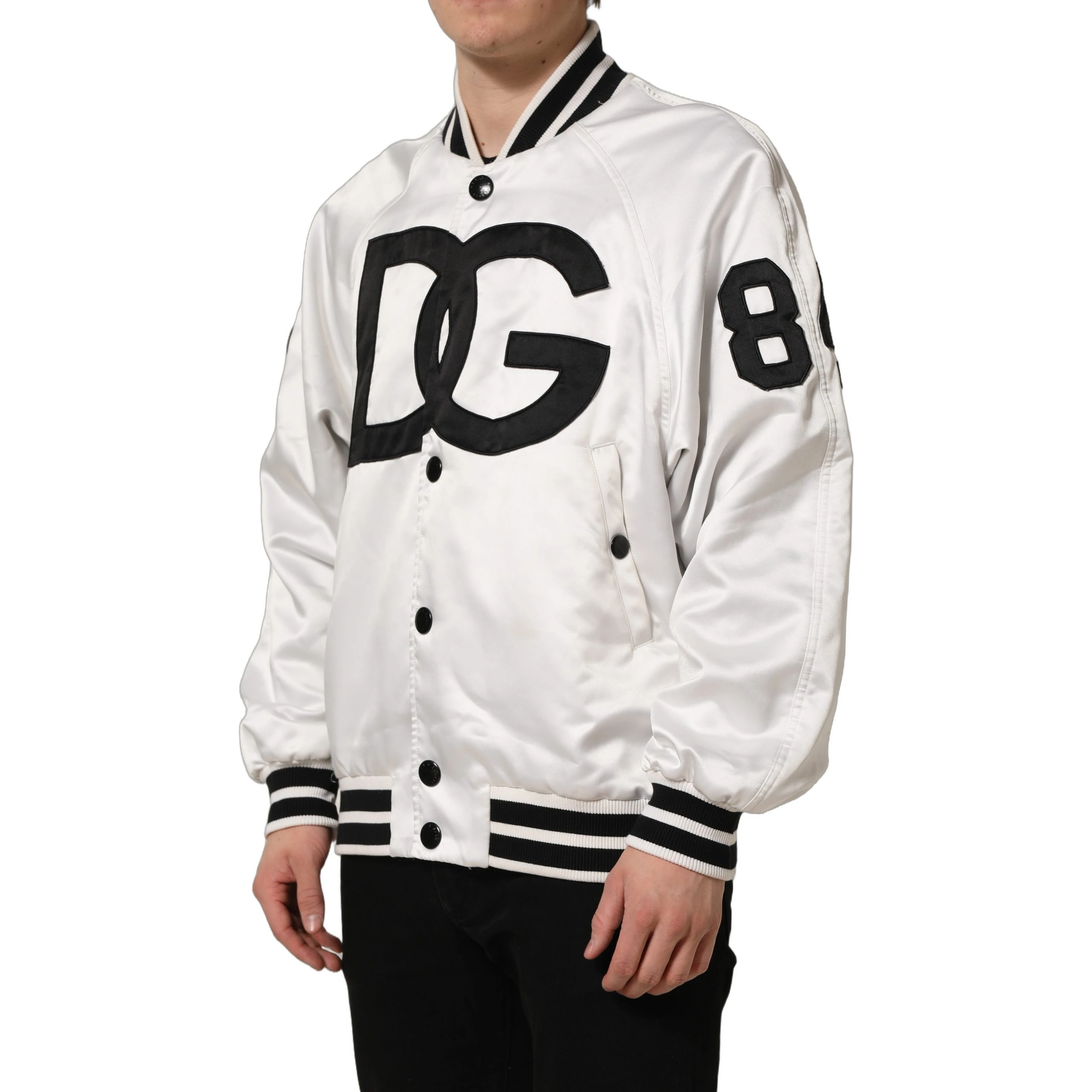 White DG Logo Polyester JerseyBomber Jacket