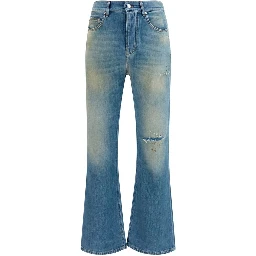 Blue Cotton Flared Jeans