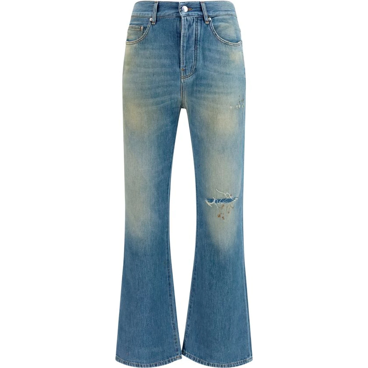 Blue Cotton Flared Jeans